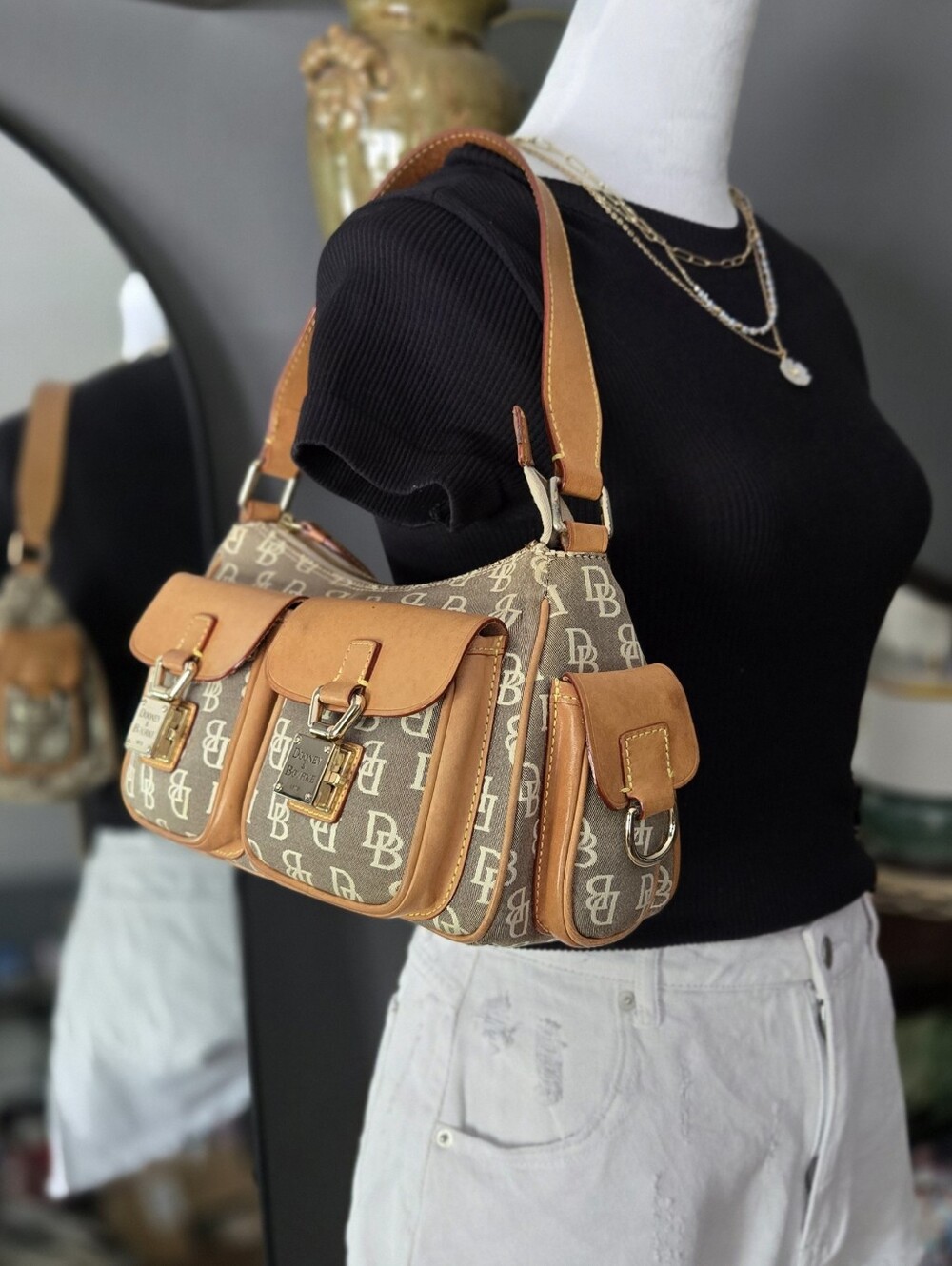 Dooney And Bourke Signature Double Pocket Shoulder Bag - Picture 9 of 10
